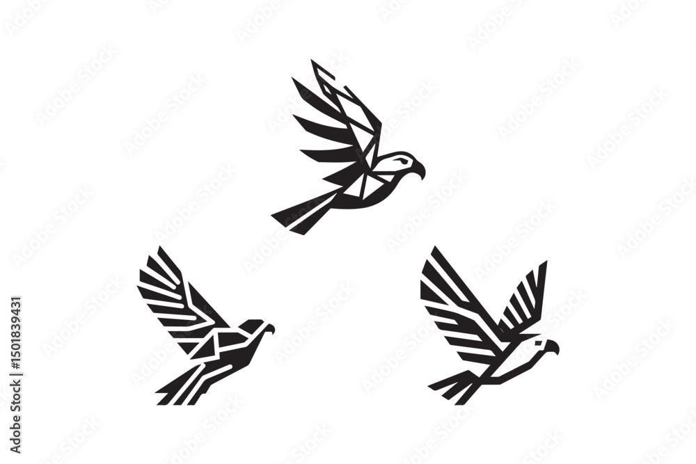 Fototapeta premium Simplistic eagle bird flying geometric logo vector. Eagle fly in the sky silhouette.