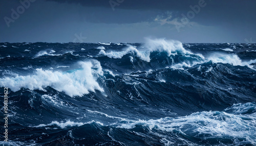 Fototapeta Naklejka Na Ścianę i Meble -  Dramatic Ocean Waves Crashing During a Storm Powerful Nature Photography