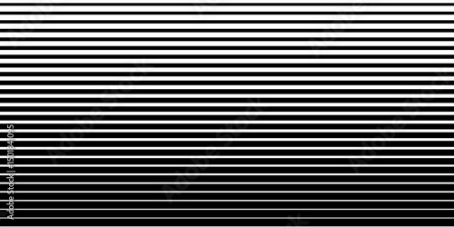 Horizontal line pattern. From thin line to thick. Parallel stripe. Black streak on white background. Straight gradation stripes. Abstract geometric patern. Faded dynamic backdrop. Vector illustration
