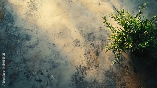 Wallpaper Mural Textured blue surface with sunlit plant corner, studio setting, soft shadows Torontodigital.ca