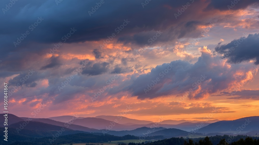 Golden sunset over a serene landscape, warm light through clouds, orange and purple hues blending in harmony
Golden sunset over a serene landscape, warm light through clouds, orange and purple hues blending in harmony