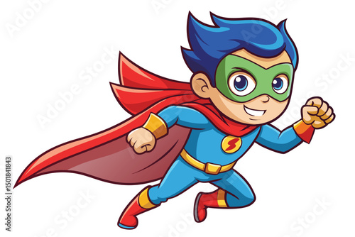 Flying Superhero Boy Cartoon Character Illustration