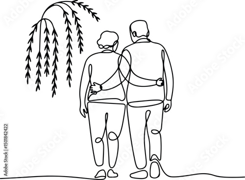 Old Couple Walking Silhouette Set – Elderly Love Vector Design Senior Couple Strolling Silhouettes – Aging Gracefully Graphic Pack