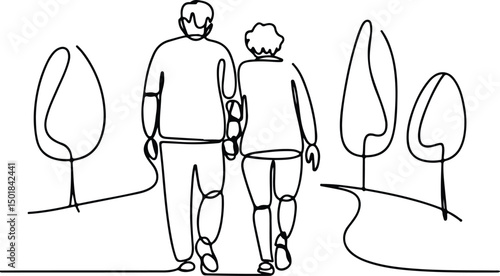 Old Couple Walking Silhouette Set – Elderly Love Vector Design Senior Couple Strolling Silhouettes – Aging Gracefully Graphic Pack