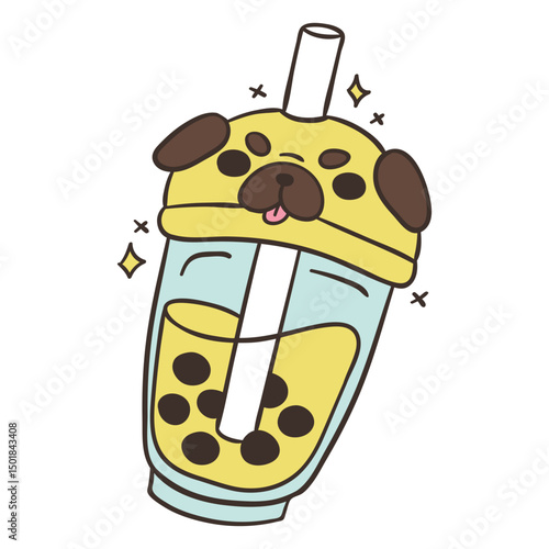 Pug boba tea cute