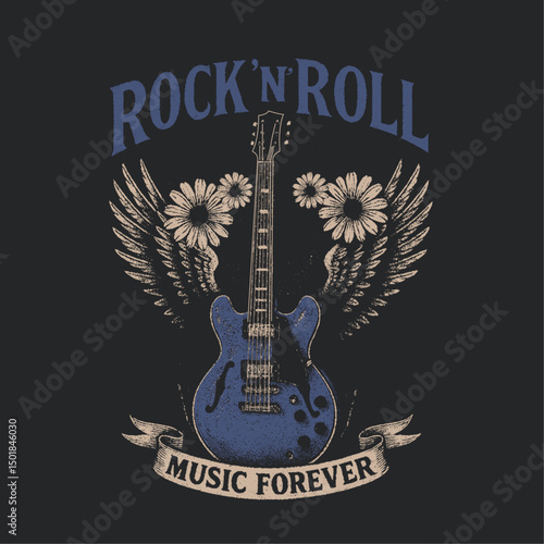 rock and rool t-shirt design. retro vintage is rock n roll. Rock and roll vintage graphic design.   forever rockin music vibes print.