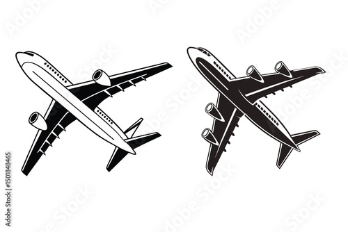 Airplane Flying Biman Silhouette Aviation Vector Illustration