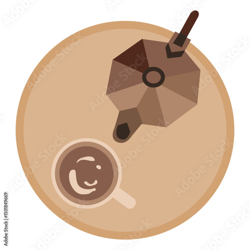 Cup of coffee and maker from above
