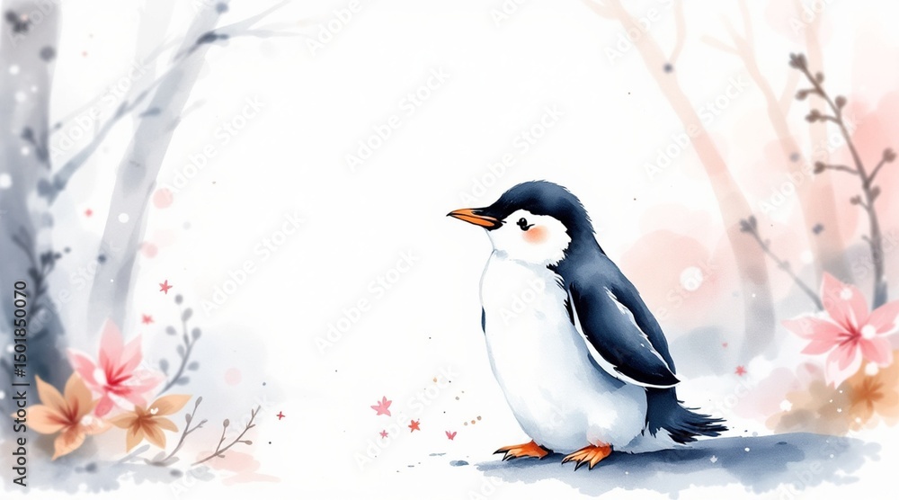 Fototapeta premium penguin on the snow