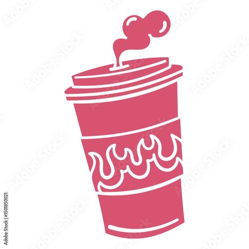 Pink coffee cup with smoke coming out cut out