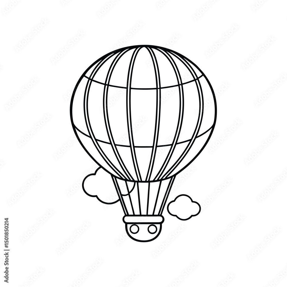 Fototapeta premium Hot Air Balloon Floating in the Sky Kids Coloring Page Vector