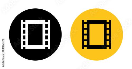 Film reel icon in black and yellow circles movie cinema video production graphic