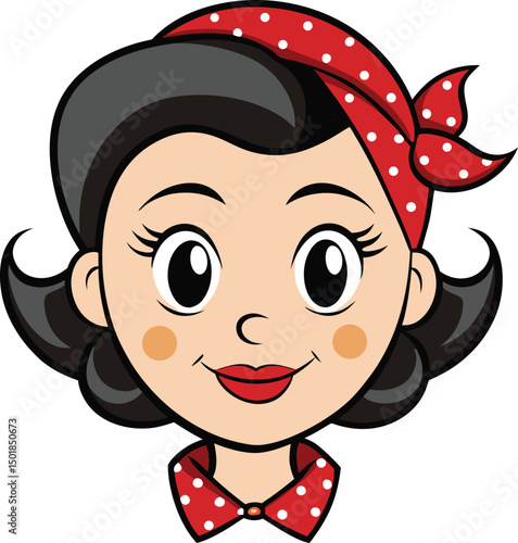 Portrait of a vintage-styled woman with a vibrant red polka-dot bandanna