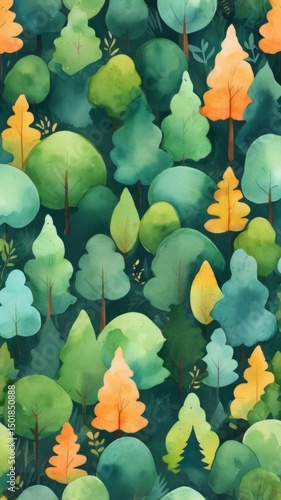 green summer forest watercolor pattern