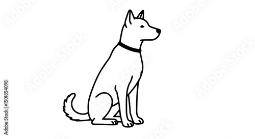 Dog sitting ground black and white icon