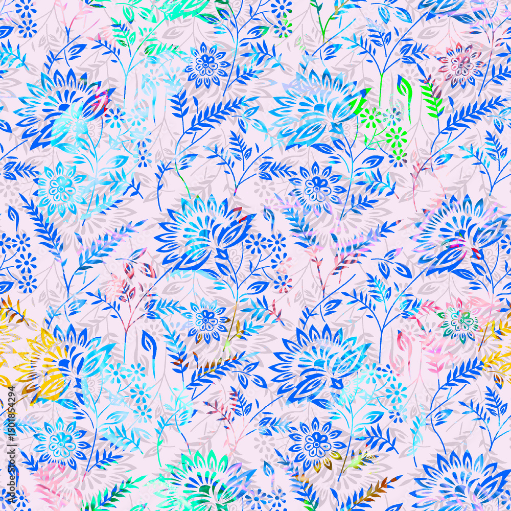 Abstract Seamless Pattern Design, Repeatable Textile Fabric Print, Multicolor Allover Floral Design Abstract Seamless Pattern Design, Repeatable Textile Fabric Print, Multicolor Allover Floral Design