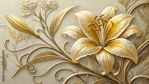 golden lily with stucco stems and leaves-an elegant