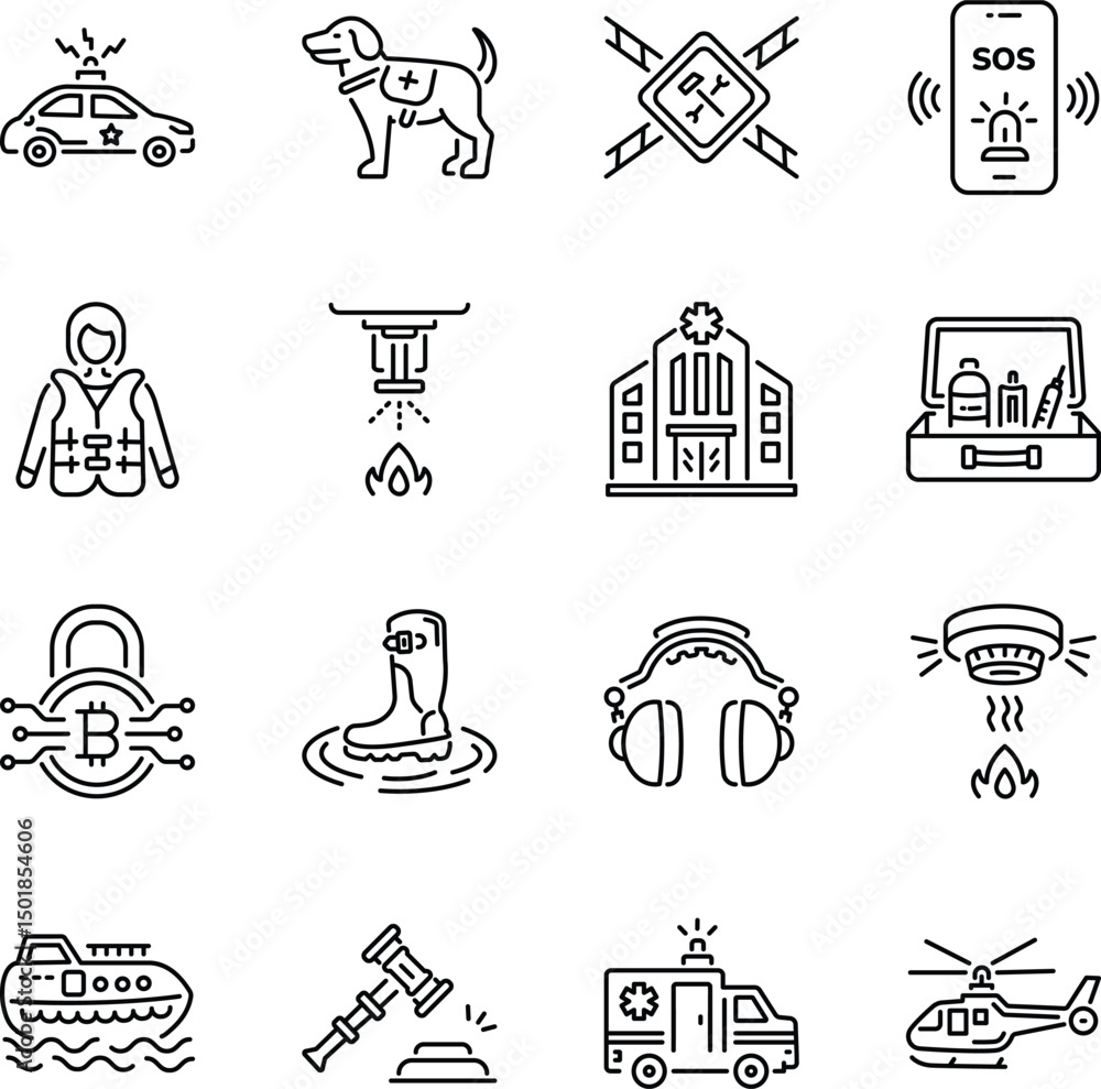 Fototapeta premium Pack of 18 Safety Precaution Linear Icons