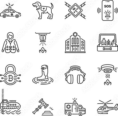 Pack of 18 Safety Precaution Linear Icons 

