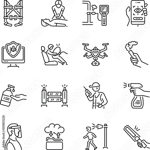 Pack of Security Line Style Icons 

