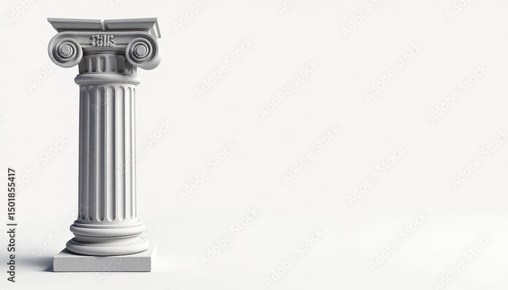 Clean white background with a Roman column fragment, marble, architecture Clean white background with a Roman column fragment, marble, architecture