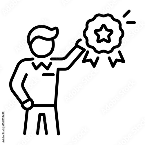 A linear style icon showing a character receiving award