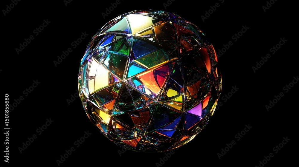 Multicolored sphere composed of fractured geometric shapes. Multicolored sphere composed of fractured geometric shapes.