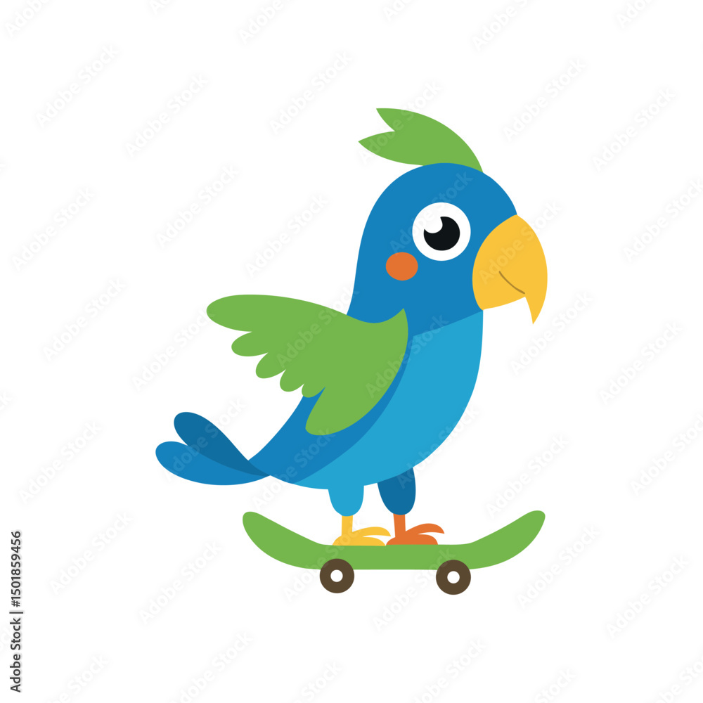 Naklejka premium cute parrot riding a skateboard