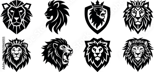 Collection of Stylish Lion Head Logos and Emblems for Design Projects, Branding, and Graphic Design