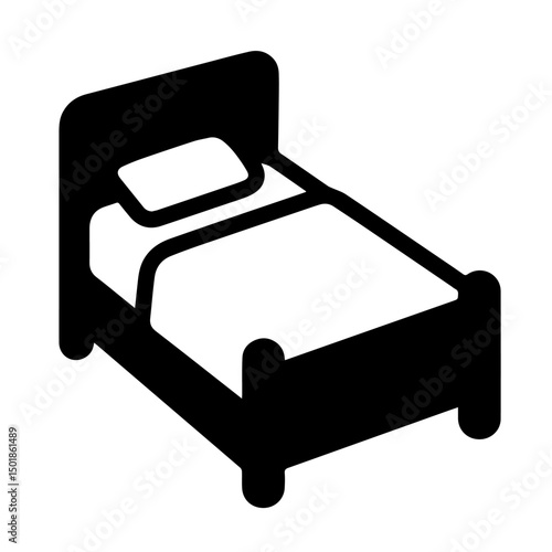 A simple black illustration of a bed with a pillow.