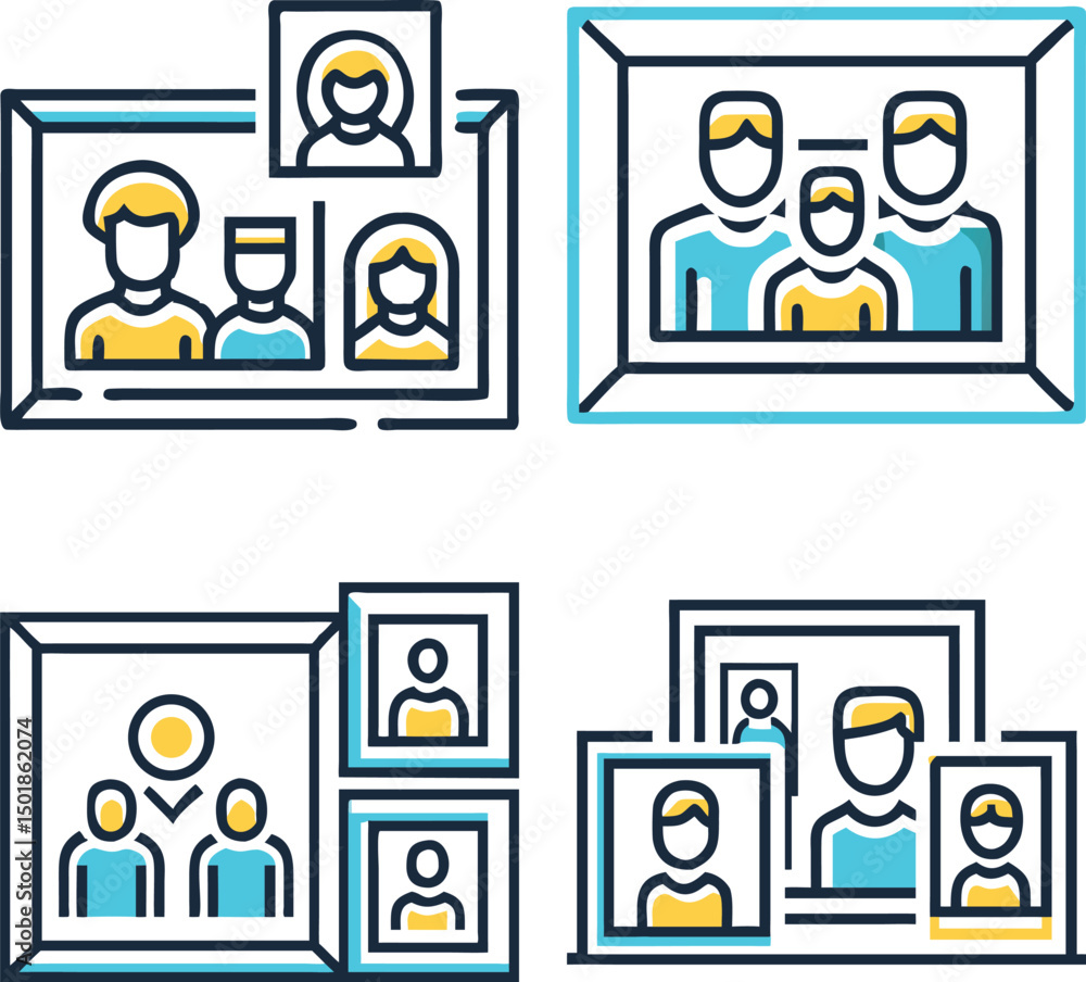 Assorted framed family photos in various layouts vector illustration Assorted framed family photos in various layouts vector illustration