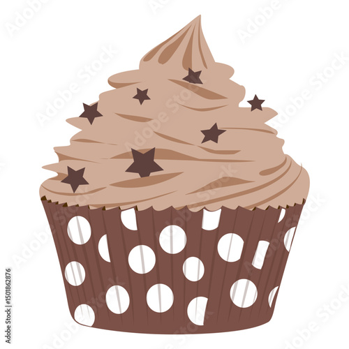 Chocolate frosting cupcake illustration