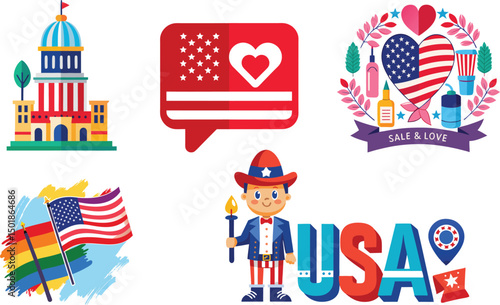 4th of July design bundle, USA Independence Day vector design collection on white background
