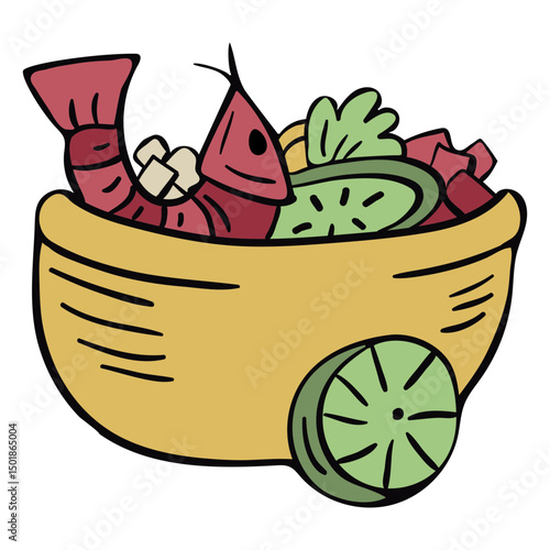 Peruvian ceviche bowl illustration