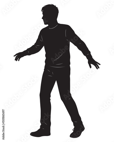 Silhouette illustration of a male figure walking cautiously with arms outstretched