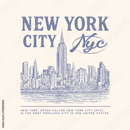 New york City NYC print design. vintage hand drawn grunge effects. city print design. usa city print design. united states landskep . city print graphics t-shirt design.