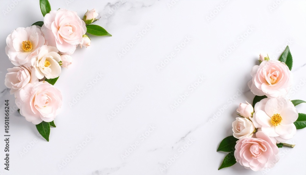 春のインテリアに映えるカメリアと大理石のテーブルSoft Spring Light and Camellias on a White Marble Surface 春のインテリアに映えるカメリアと大理石のテーブルSoft Spring Light and Camellias on a White Marble Surface
