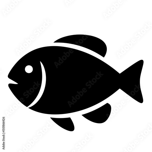 A simple black silhouette illustration of a fish.