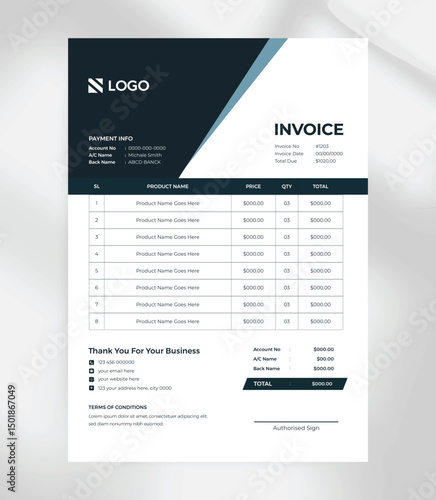 Clean Minimal Invoice Template for Business Billing  A4 Professional Printable Design