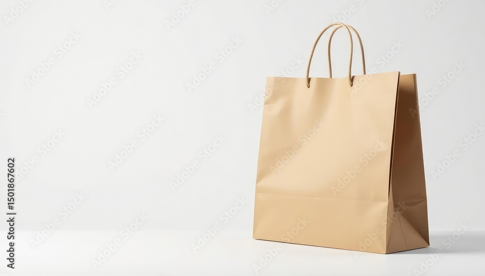 Classic brown paper shopping bag, clean white background , isolated, minimal Classic brown paper shopping bag, clean white background , isolated, minimal