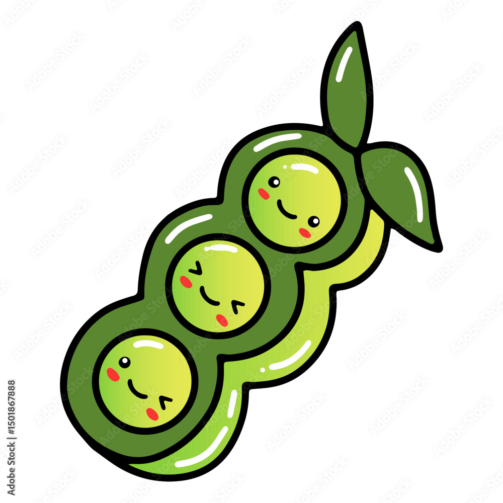 Naklejka premium Peas kawaii vegetables
