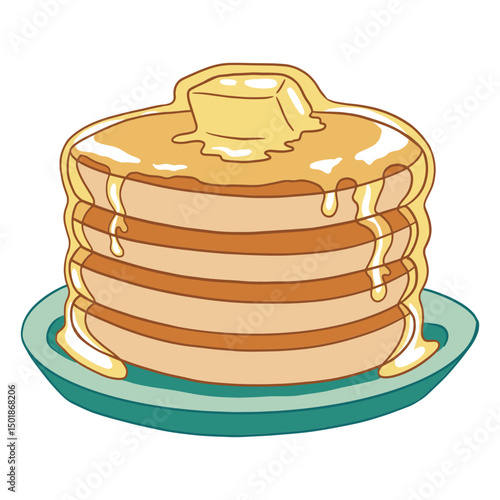 Delicious pancakes topped with butter and syrup