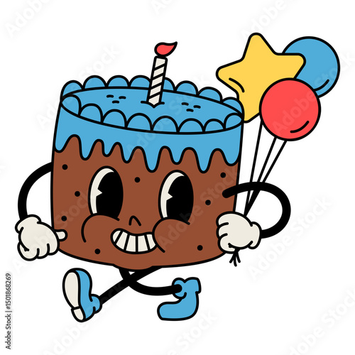 Birthday cake retro cartoon