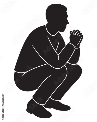 Squatting man silhouette illustration for fitness exercise and posture design element graphic resource