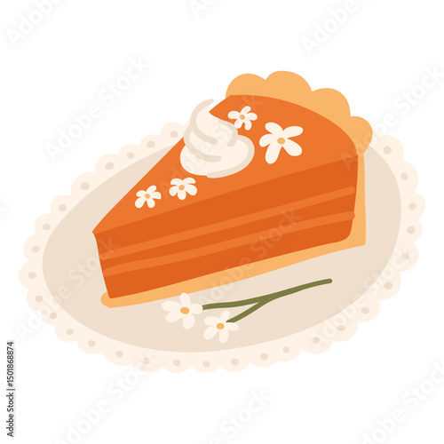 Slice of pumpkin pie on a plate