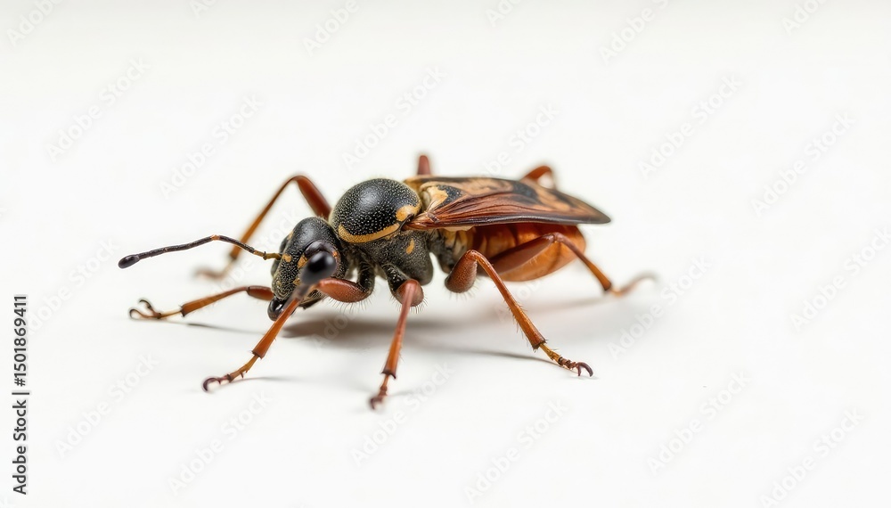 Close-up of single insect on pure white background, focus, image, creepy crawly Close-up of single insect on pure white background, focus, image, creepy crawly