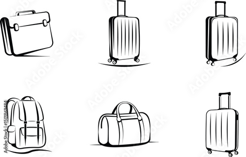 Travel baggage collection featuring backpacks rolling luggage briefcase and duffle bag