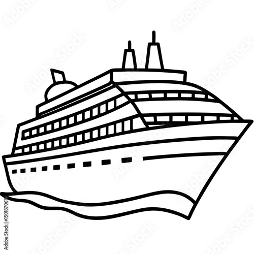 Minimal Cruise Ship Vector on White Background