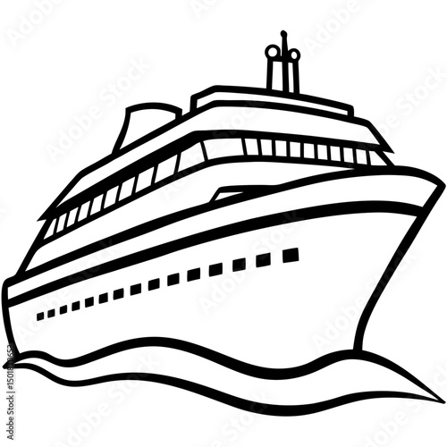 Minimal Cruise Ship Vector on White Background