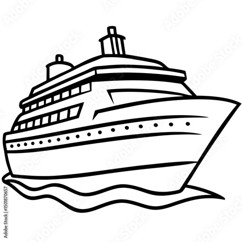 Minimal Cruise Ship Vector on White Background